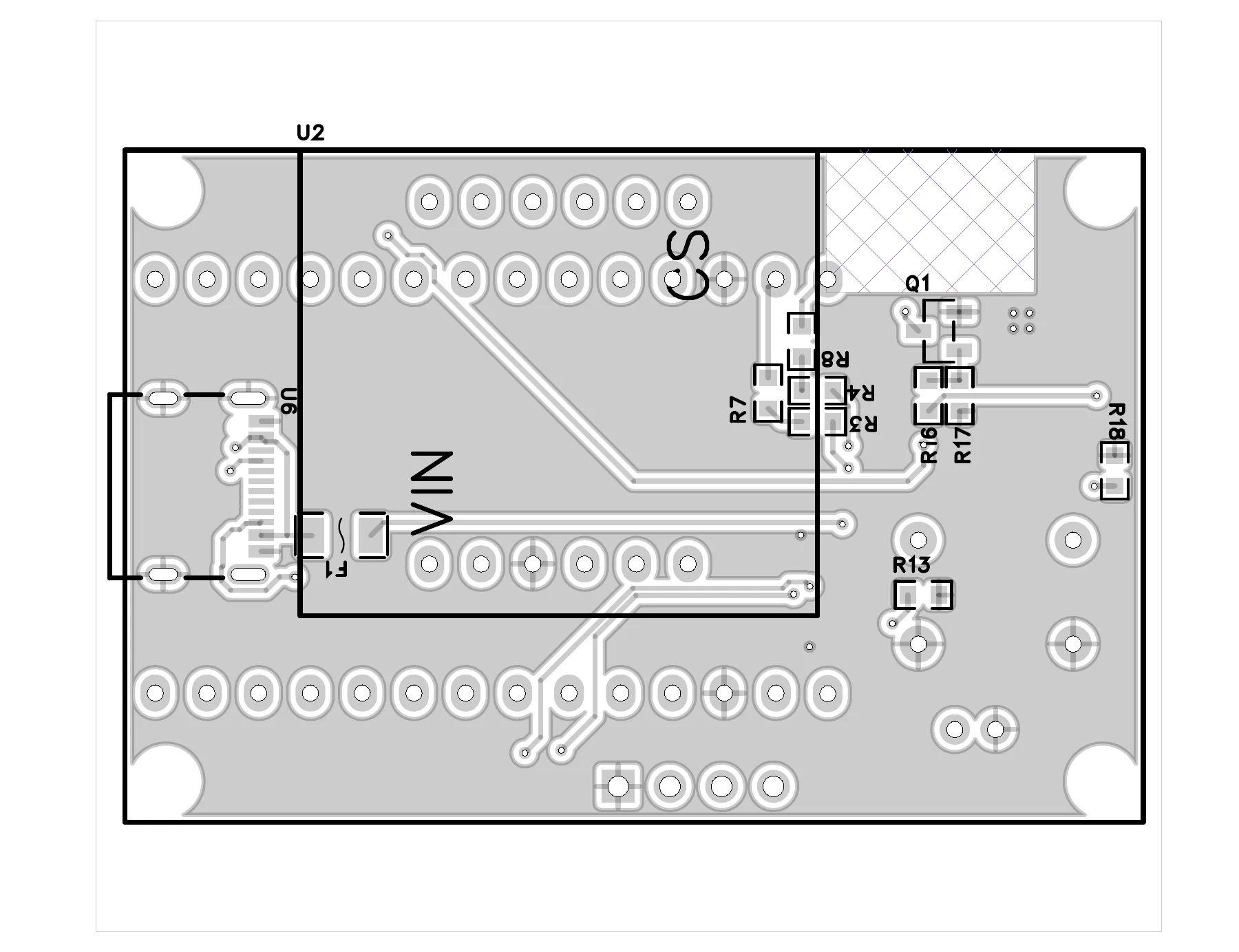 PCB layout set 02, second side with module footprint and routing